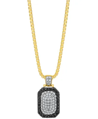 Men's Black & White Cubic Zirconia Dog Tag 22" Pendant Necklace in Sterling Silver, 14k Gold-Plate, & Black Rhodium-Plate