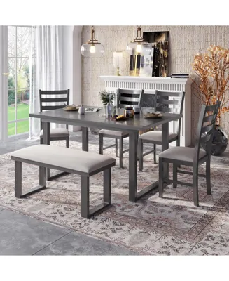 Simplie Fun 6-Pieces Family Furniture, Solid Wood Dining Room Set With Rectangular Table & 4 Chairs