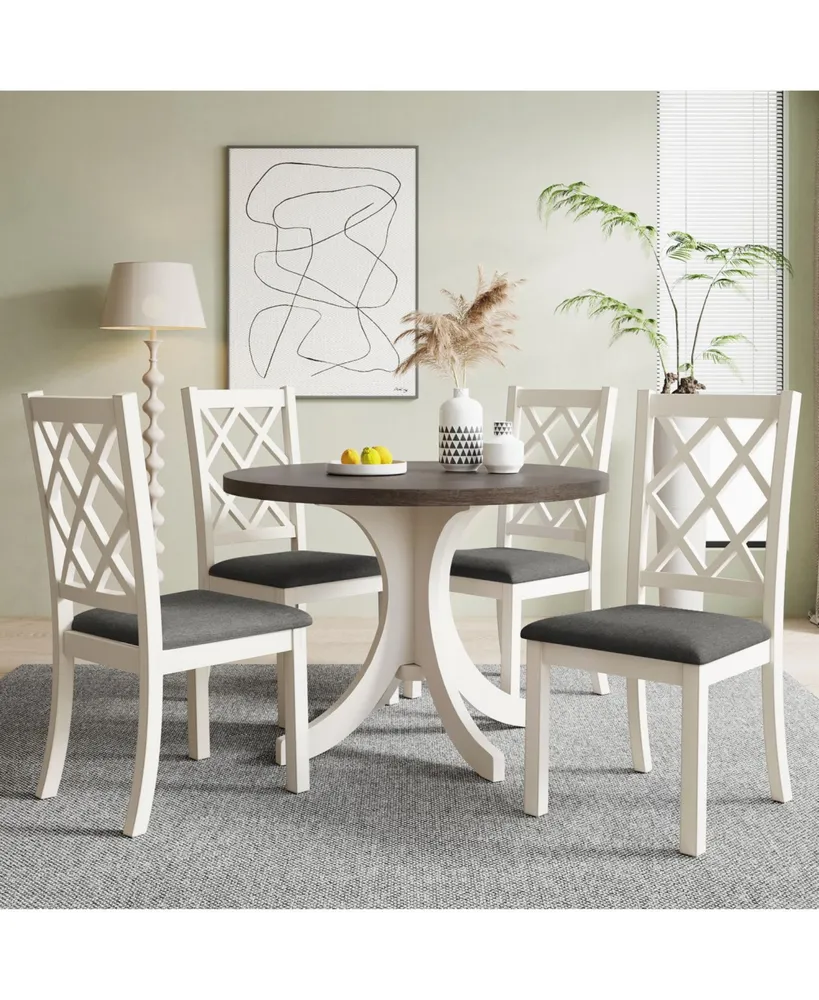 Simplie Fun Mid-Century Solid Wood 5-Piece Round Dining Table Set, Kitchen Table Set with Chairs