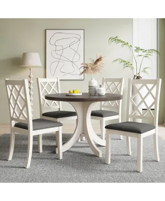 Simplie Fun Mid-Century Solid Wood 5-Piece Round Dining Table Set