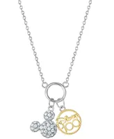 Disney Cubic Zirconia Mickey Mouse & Disney 100 Pendant Necklace 18" in Sterling Silver & 18k Gold-Plate - Two