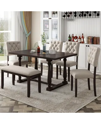 Simplie Fun 6-Piece Dining Table And Chair Set With Special-Shaped Legs And Foam-Covered Seat Back Cushion