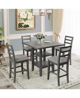 Simplie Fun 5-Piece Wooden Counter Height Dining Set With Padded Chairs And Storage Shelving