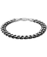 Italian Silver Men's Curb Link Chain Bracelet in Sterling Silver & Black Ruthenium-Plate