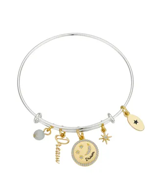 Unwritten Amazonite and Crystal Cubic Zirconia Moon and Stars Charm Bracelet - Gold Two