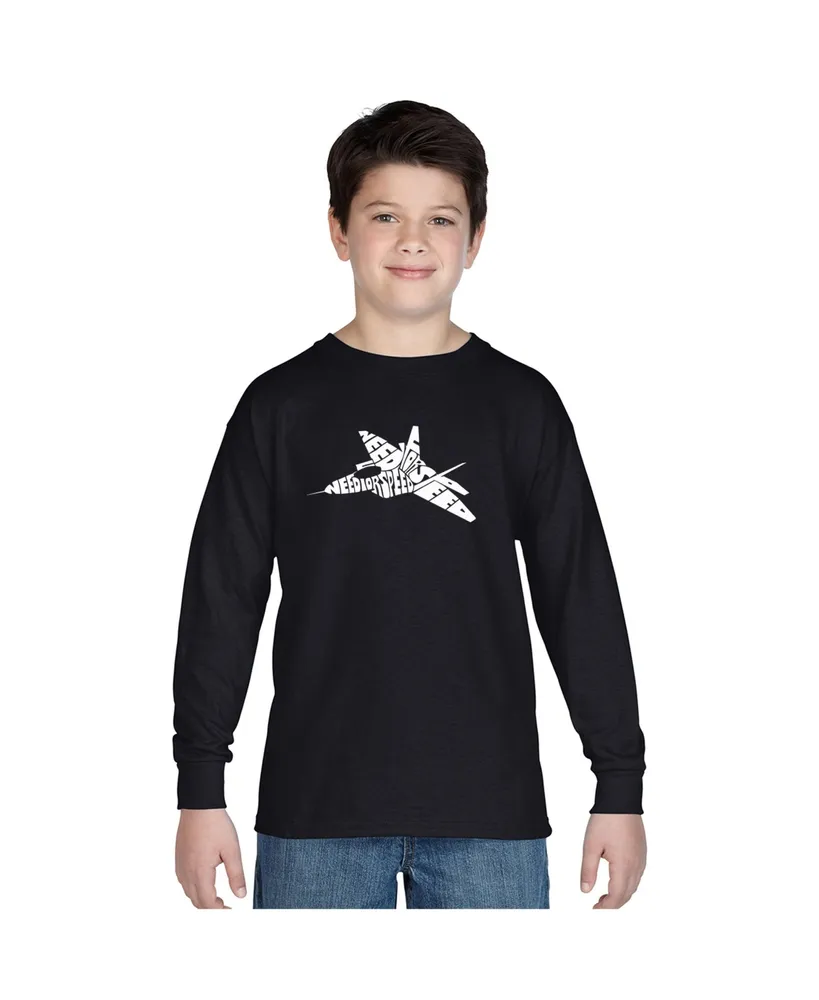 Big Boy's Word Art Long Sleeve T-shirt - Fighter Jet Need For Speed