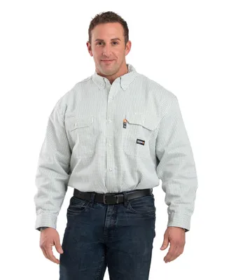 Men's Big & Tall Flame Resistant Button Down Plaid Long Sleeve Work Shirt