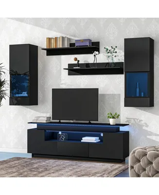 Simplie Fun Stylish Functional Tv Stand, 5 Pieces Floating Tv Stand Set, High Gloss Wall Mounted