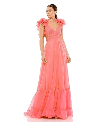 Women's Ruffle Tiered Cut-Out Chiffon Gown