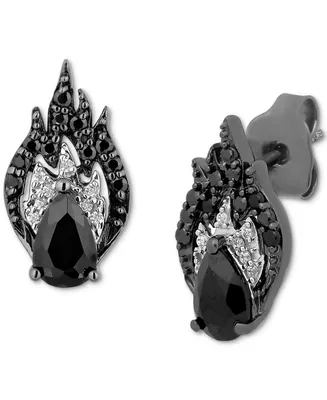 Enchanted Disney Fine Jewelry Onyx & Black & White Diamond (1/5 ct. t.w.) Villains Maleficent Stud Earrings in Black Rhodium Plated Sterling Silver