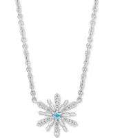 Enchanted Disney Fine Jewelry Aquamarine (1/10 ct. t.w.) & Diamond (1/10 ct. t.w.) Elsa Snowflake Pendant Necklace in Sterling Silver, 16" + 2" extend