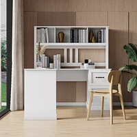 Home Office Computer Desk With Hutch, Antiqued Finish