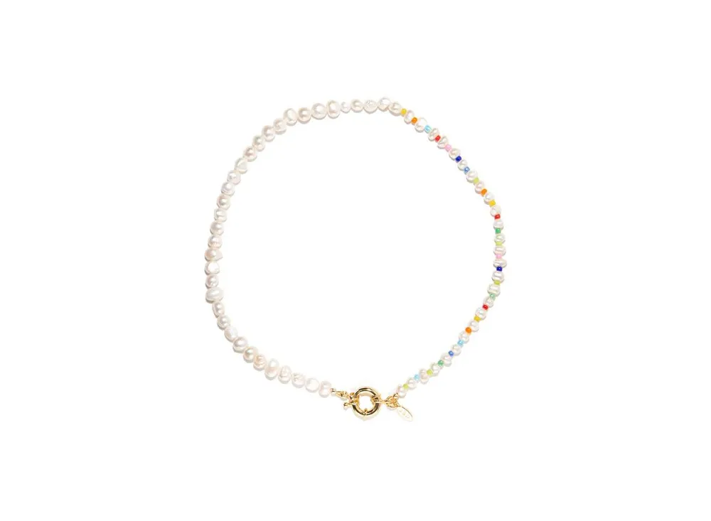 18K Gold Plated Freshwater Pearls with Rainbow Beads - Jennie Necklace 17" For Women