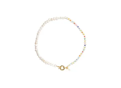 18K Gold Plated Freshwater Pearls with Rainbow Beads - Jennie Necklace 17" For Women