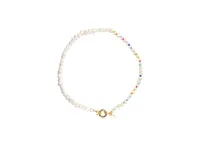 18K Gold Plated Freshwater Pearls with Rainbow Beads - Jennie Necklace 17" For Women