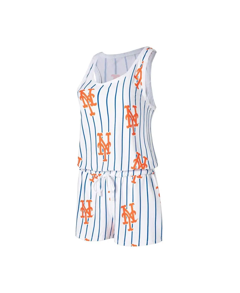 Women's Concepts Sport White New York Mets Reel Pinstripe Knit Romper