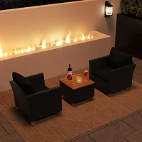 Costway 3PCS Patio Rattan Furniture Set Cushioned Sofa Storage Table with Wood Top