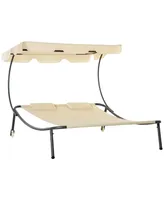Outsunny Patio Double Chaise Lounge Chair, Outdoor Wheeled Hammock Daybed with Adjustable Canopy and Pillow for Sun Room, Garden, or Poolside