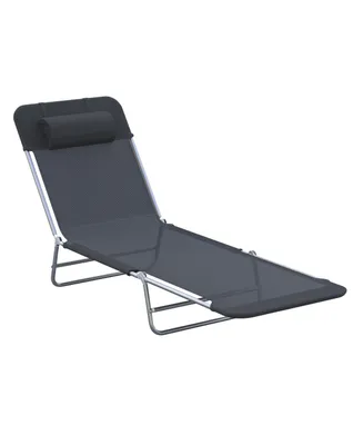 Outsunny Portable Sun Lounger, Lightweight Folding Chaise Lounge Chair w/ Adjustable Backrest & Pillow for Beach, Poolside and Patio, Black