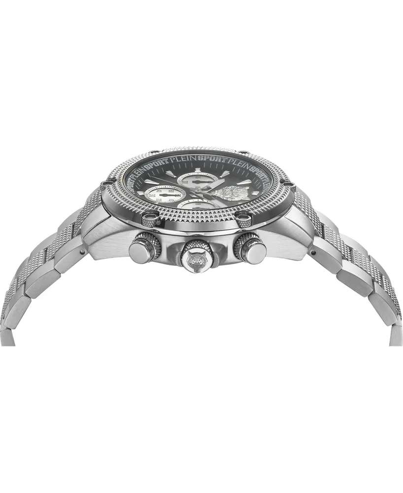 Plein Sport Men's Hurricane Silver-Tone Stainless Steel Bracelet Watch 44mm