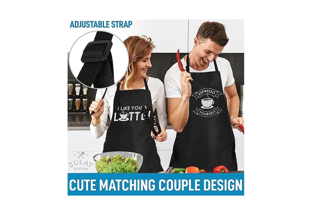 Zulay Kitchen Funny Aprons for Men, Women & Couples 2-Pc.