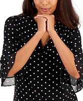 Kasper Petite Dot-Print Flutter-Sleeve V-Neck Blouse