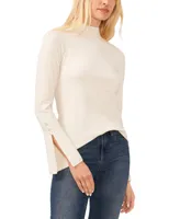 CeCe Women's Imitation Pearl Trim Split Sleeve Mock Neck Sweater