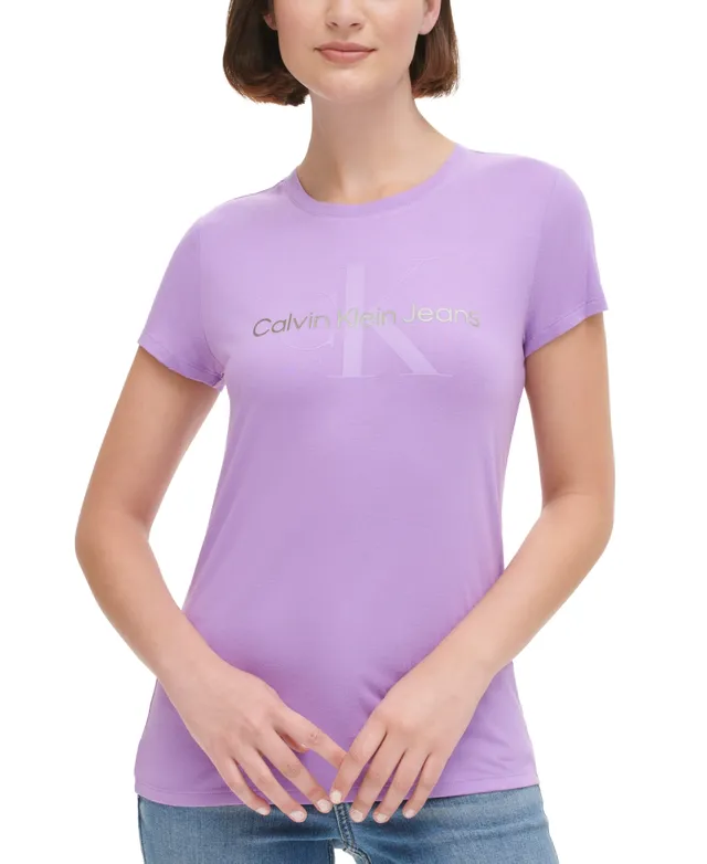 Calvin Klein Jeans Women\'s Monogram Mall T-Shirt Short-Sleeve Logo Iconic Hawthorn 