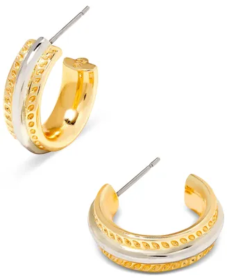 Kendra Scott 14k Gold-Plated & Rhodium-Plated Small Signature Hoofprint Trim Huggie Hoop Earrings, 0.66"