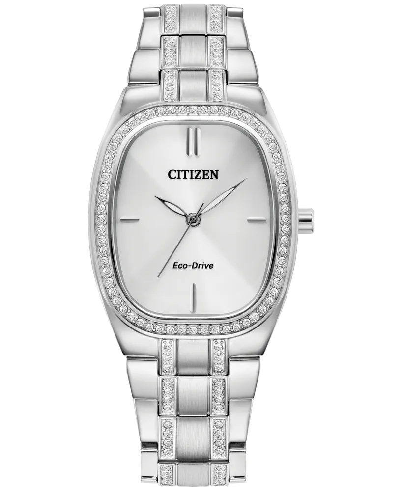 Citizen Eco-Drive Women's Crystal Stainless Steel Bracelet Watch 28mm, Created for Macy's - Silver