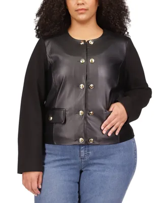 Michael Michael Kors Plus Size Faux Leather Button Jacket