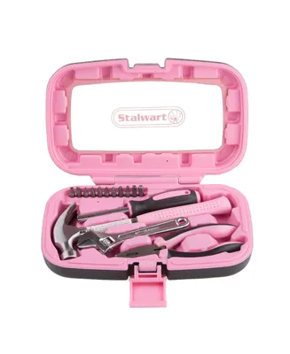 15-Piece Household Hand Tool Set with Carry Case a" Tool Kit with Screwdrivers, Pliers, and Wrenches a" Great for Home or Car by Stalwart (Pink)