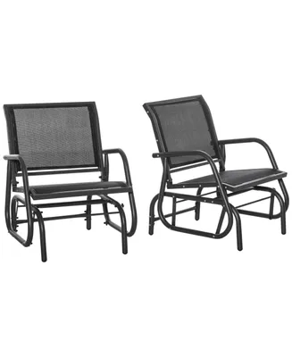 Outsunny Outdoor Gliders Set of 2 with Breathable Mesh Fabric, Curved Armrests and Steel Frame for Porch, Garden, Poolside, Backyard, Balcony, Black