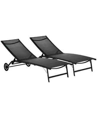 Outsunny Patio Chaise Lounge Chair Set of 2, 2 Piece Outdoor Recliner with Wheels, 5 Level Adjustable Backrest for Garden, Deck & Poolside