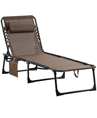 Outsunny Reclining Chaise Lounge Chair, Portable Sun Lounger, Folding Camping Cot, with Adjustable Backrest and Removable Pillow, for Patio, Garden