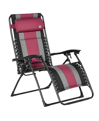 Outsunny Xl Oversize Zero Gravity Recliner, Padded Patio Lounger Chair, Folding Chair with Adjustable Backrest, Cup Holder and Headrest for Backyard,