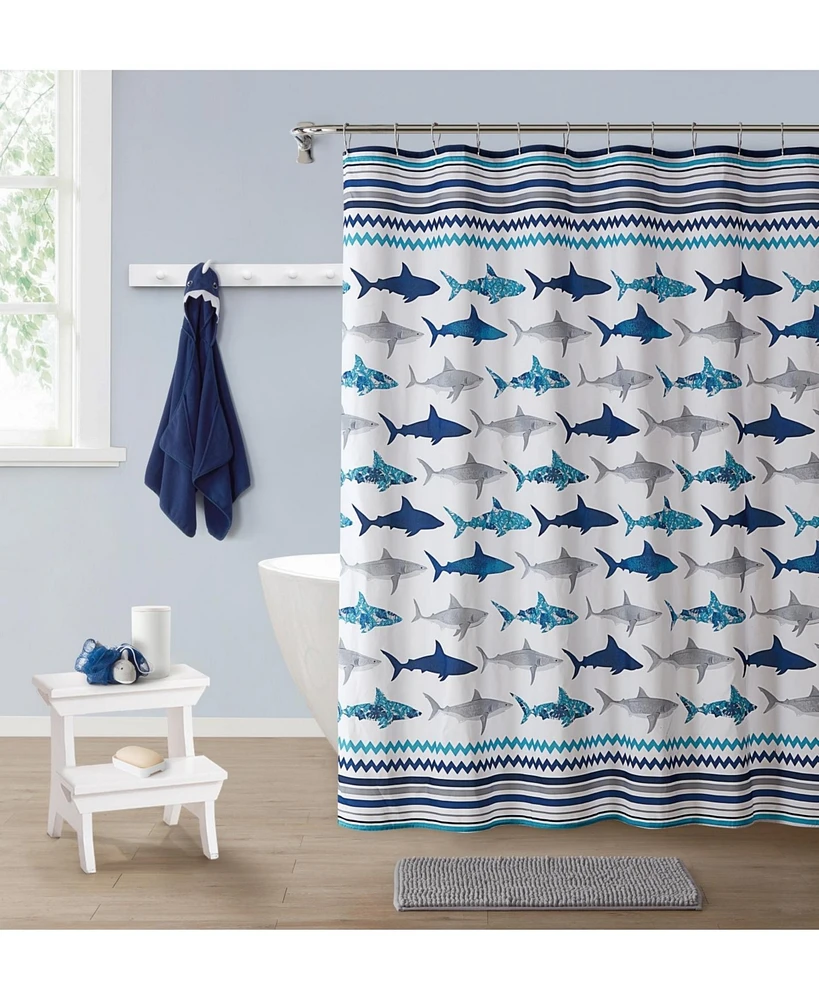 Kate Aurora Complete 5 Piece Juvi Sharks Themed Fabric Shower Curtain Bathroom Set