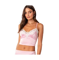 Brandi Lace Trim Satin Tank Top