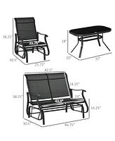 Outsunny 4pc Patio Glider Set, 2 Chairs, 1 Loveseat Bench, 1 Table