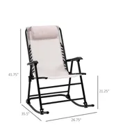 Outsunny Set of 2 Rocking Chairs Patio Lawn Chair Beach Folding Chairs with Pillow, Outdoor Portable Rocker for Camping Fishing Beach