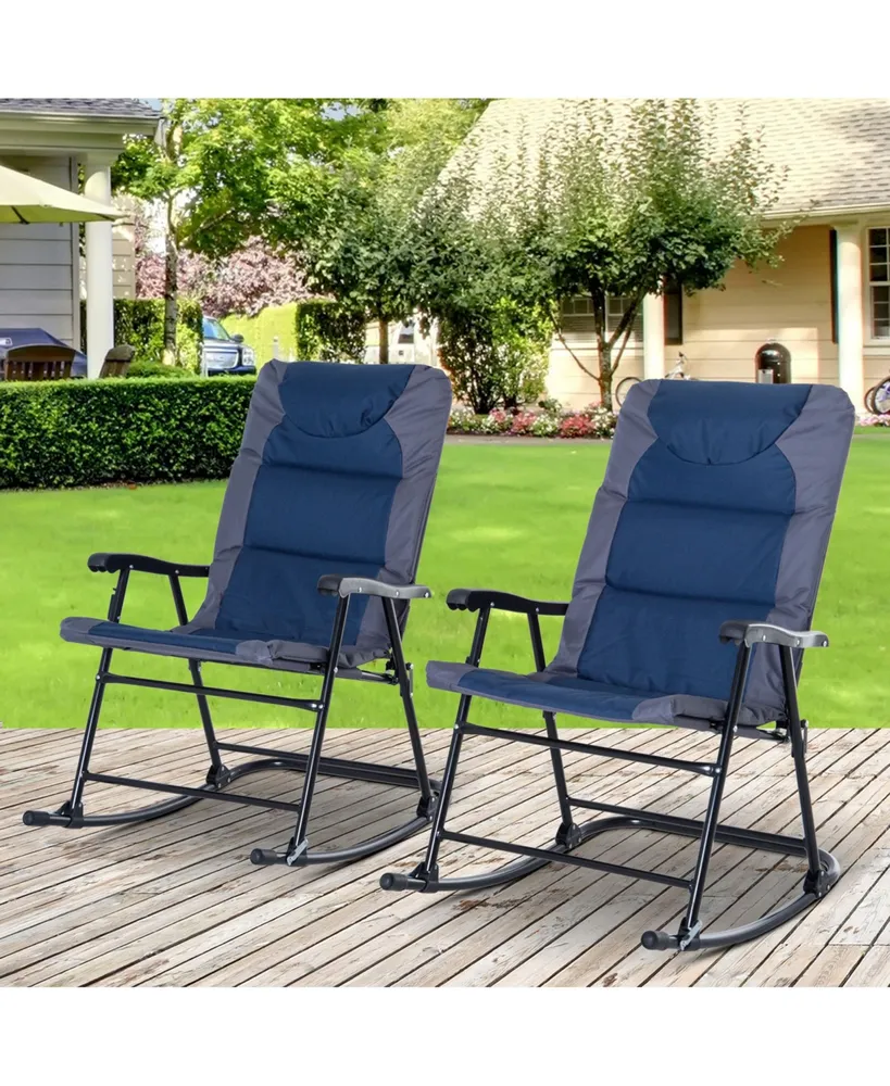 Outsunny 2 Piece Outdoor Rocking Chair Set, Patio Furniture Set with Folding Design, Armrests for Porch, Camping, Balcony