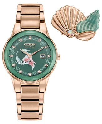 Citizen Eco-Drive Women's Disney Princess Ariel Rose Gold-Tone Stainless Steel Bracelet Watch 30mm Gift Set - Rose Gold