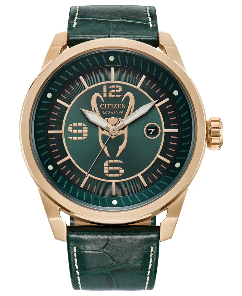 Citizen Eco-Drive Men's Marvel Loki Green Leather Strap Watch 45mm