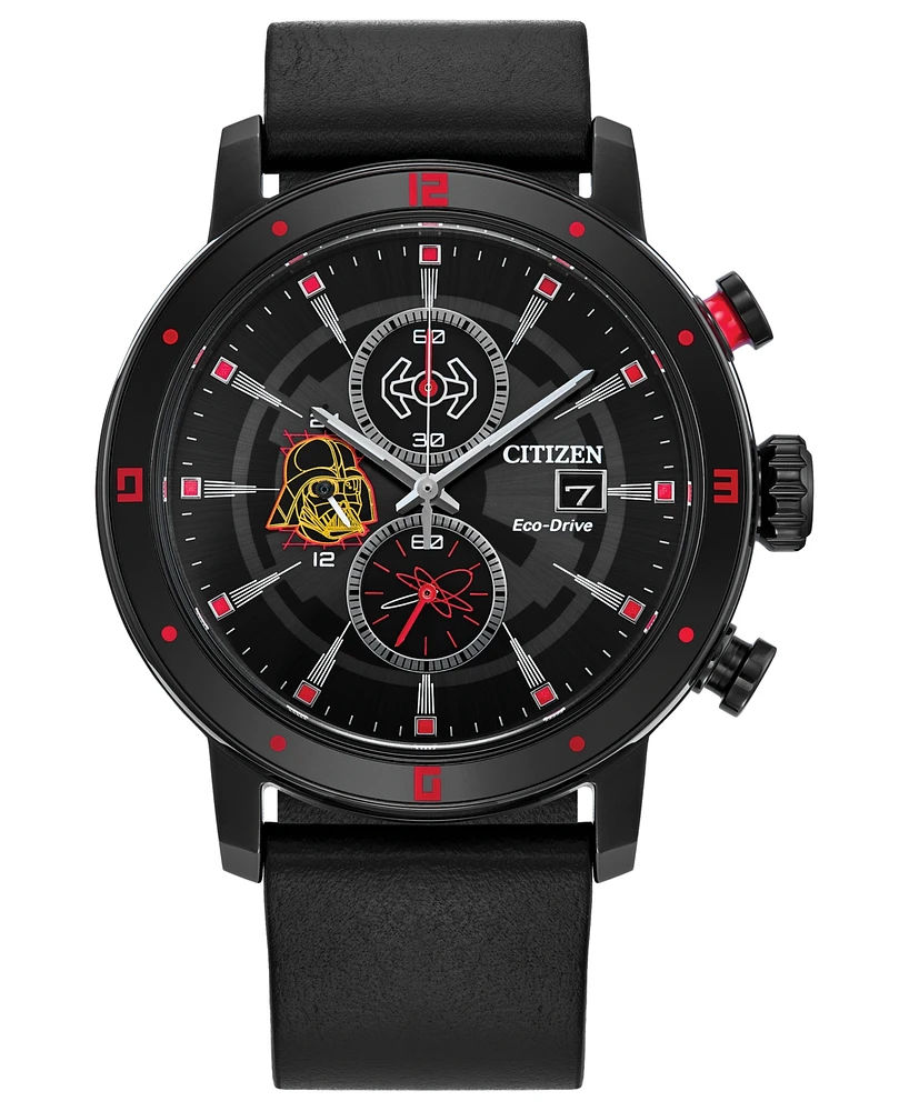 Citizen Eco-Drive Men's Chronograph Star Wars Darth Vader Black Leather Strap Watch 44mm