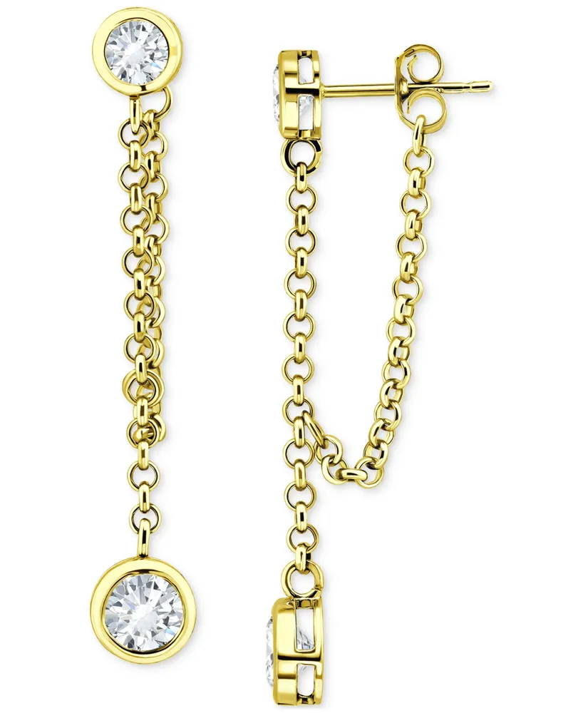 Giani Bernini Cubic Zirconia Bezel Chain Front to Back Drop Earrings in 18k Gold-Plated Sterling Silver, Created for Macy's