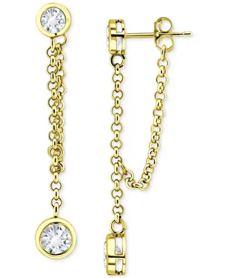 Giani Bernini Cubic Zirconia Bezel Chain Front to Back Drop Earrings in 18k Gold-Plated Sterling Silver, Created for Macy's