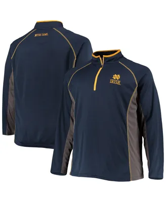 Men's Navy Notre Dame Fighting Irish Big and Tall Textured Raglan Quarter-Zip Jacket