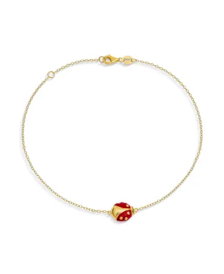 Bling Jewelry Red Ladybug Garden Charm Anklet Link Ankle Bracelet For Women 14K Gold Plated .925 Sterling Silver Adjustable 9 To 10 Inch With Extender