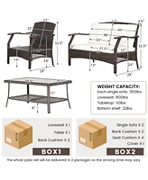 4 Pcs Outdoor Rattan Conversation Set Patio Rattan Sofa Set W/ Protective Cover