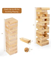 Costway Giant Tumbling Timber Toy 54 Pcs Wooden Blocks Game w/ Carrying Bag